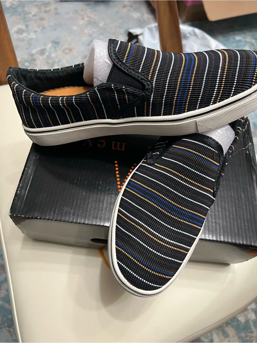 bernie mev. Black Striped Slip-On Flats